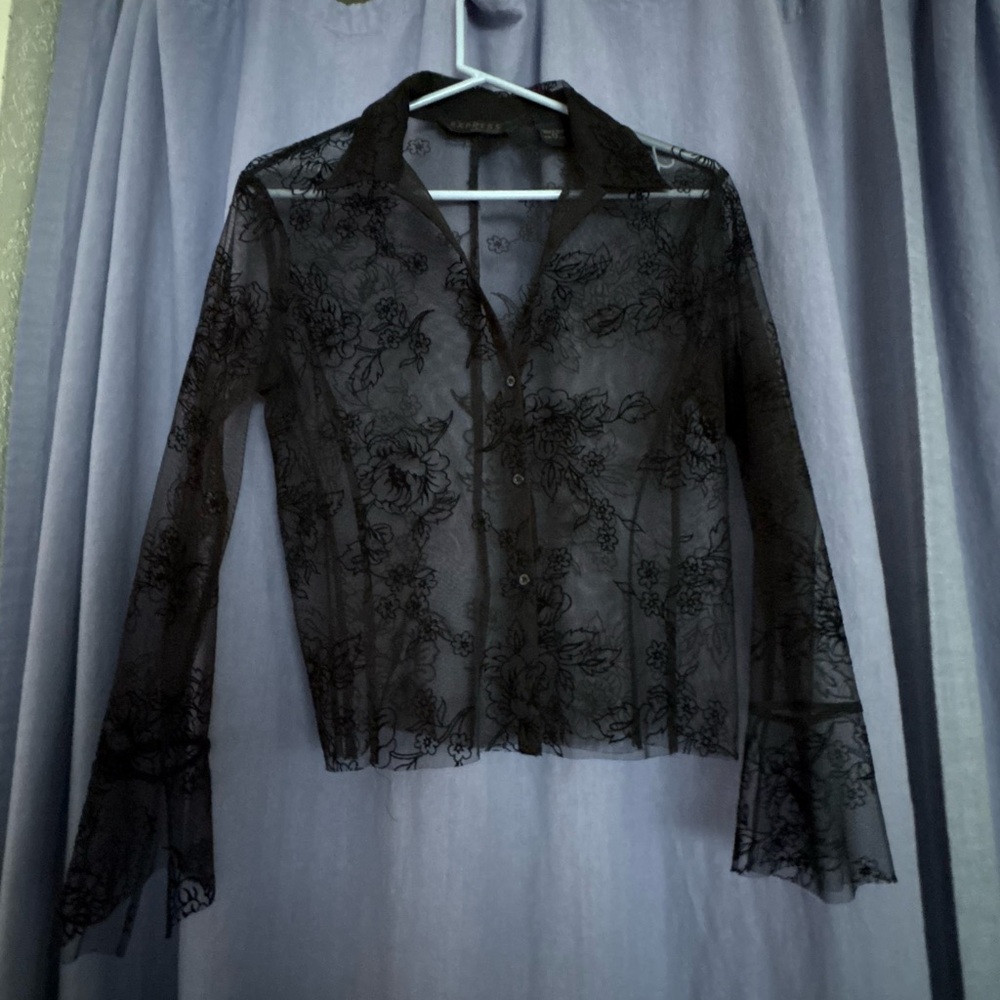 Mesh Black Floral Blouse